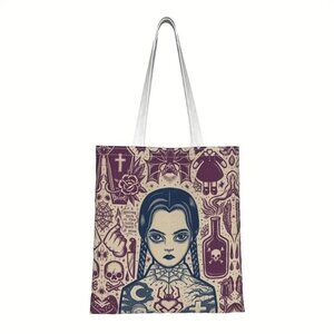 Wednesday Addams Graphic Tote Bag Double Sided 15"x14" Shopping TV Show New Goth
